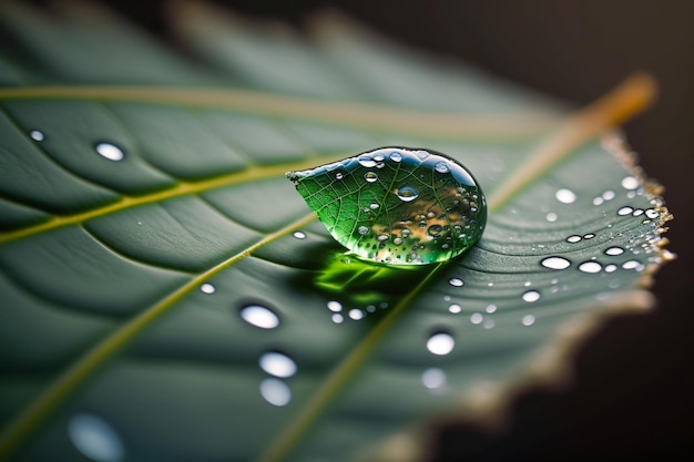 A single raindrop on a leaf