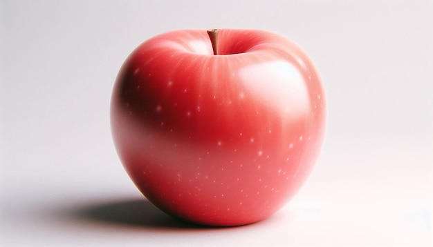 Single Red Apple With Leaf on White Background