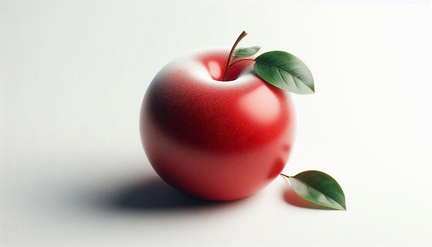 Single Red Apple With Leaf on White Background