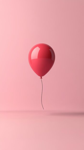 Single Red Balloon Floating Against a Pink Background