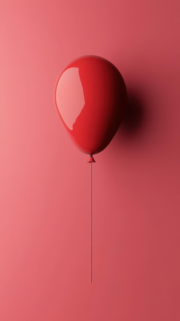 Single Red Balloon Floating on Pink Background Minimalist Design