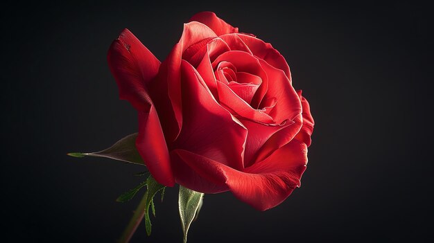 A single red rose against a black background