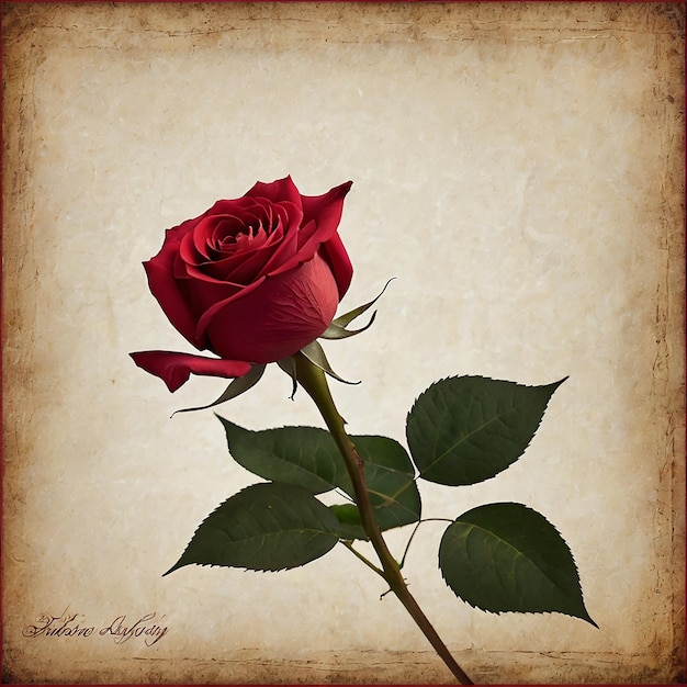 Single Red Rose in Bloom