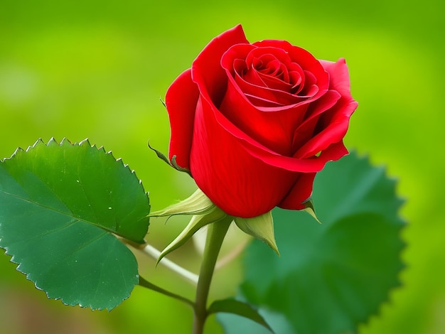 single red rose flower with green background