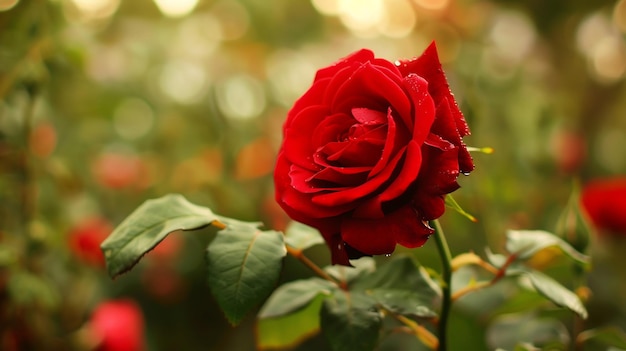 Single Red Rose in a Garden of Green