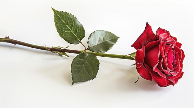 Photo single red rose on white background