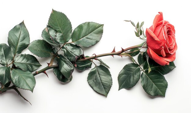 Photo single red rose with vibrant green leaves generate ai