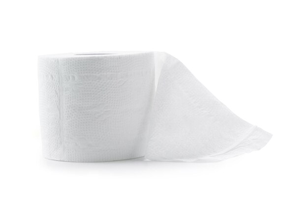 Single roll of white tissue paper or napkin isolated on white background with clipping path