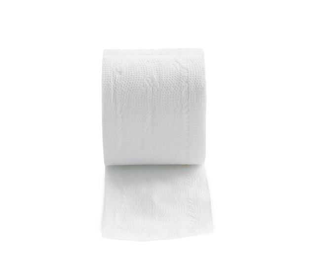 Single roll of white tissue paper or napkin isolated on white background with clipping path