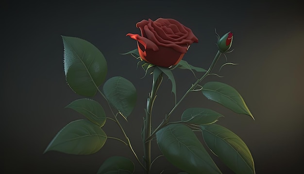 Single roses digital art illustration Generative AI