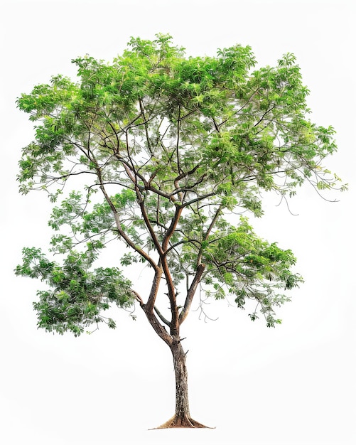 A single rosewood tree with lush green foliage stands isolated on a white background