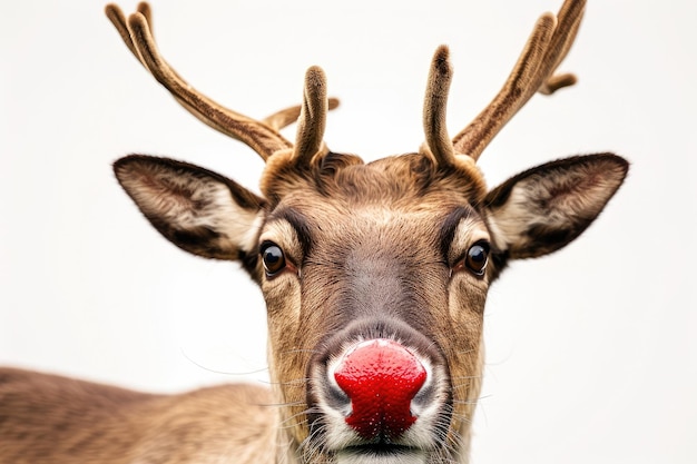 Photo single rudolph reindeer with red nose on white background rudolph the reindeer with red nose white background