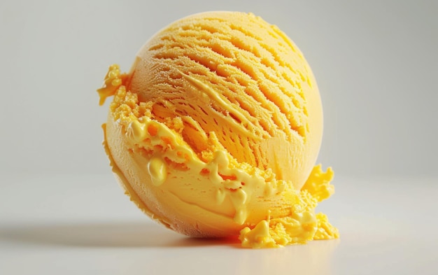 Single Scoop of Yellow Ice Cream Isolated on White Background