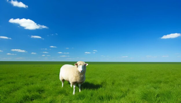 Single Sheep Standing in Lush Green Field