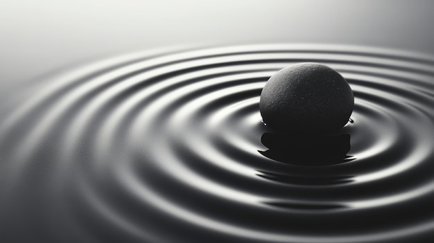 A single smooth stone rests in a pool of water creating concentric ripples