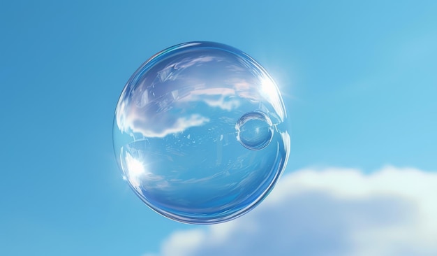 Photo single soap bubble on a blue background with a gradient from blue to green