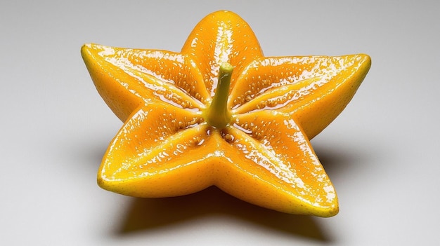 Photo a single starfruit with a golden color on a white background