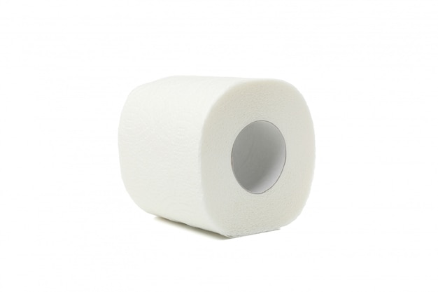 Single toilet paper isolated on white