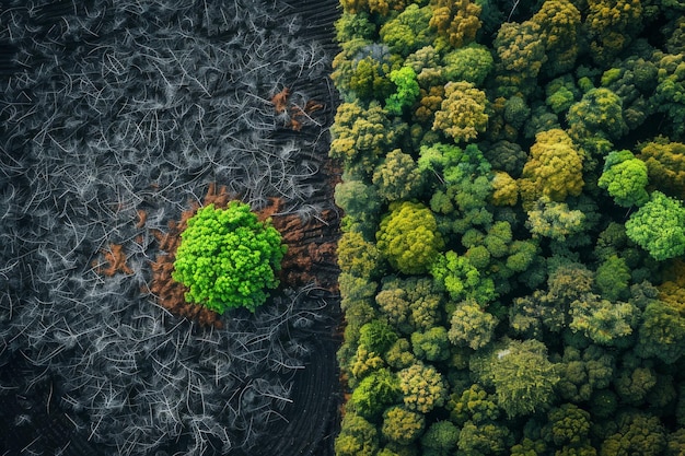 Photo a single tree grows in a devastated forest