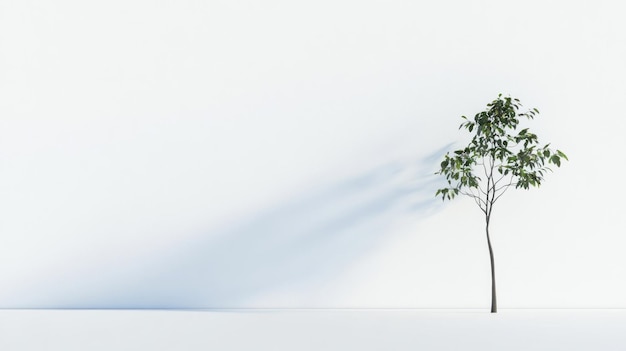 Photo a single tree stands tall against a white wall