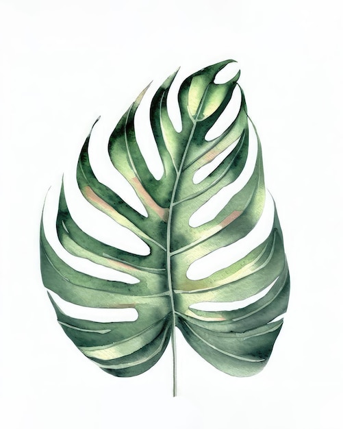 Single tropical leaf Botanical watercolor of floral elements