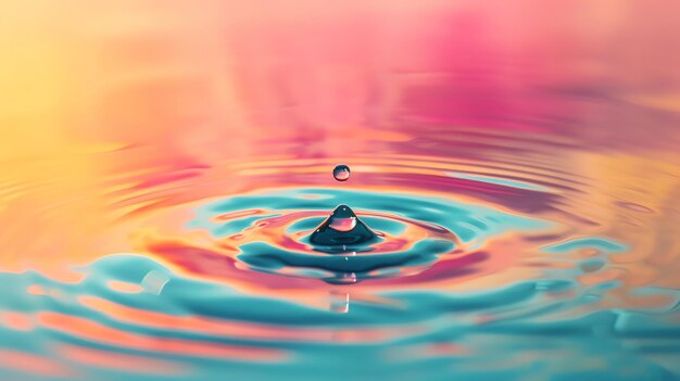 A single water drop creates colorful ripples in a pool of water