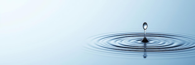 Photo single water droplet creating ripples on blue background ecofriendly web banner design with copy