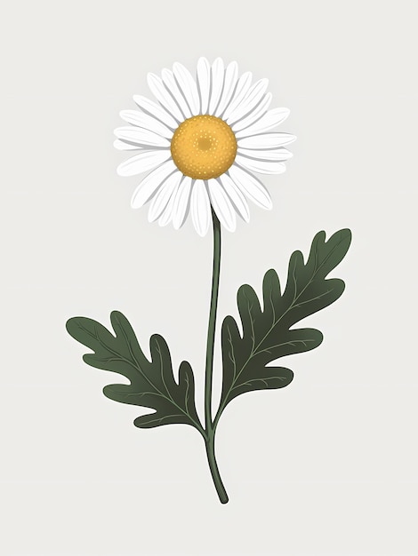 Photo a single white daisy with green leaves