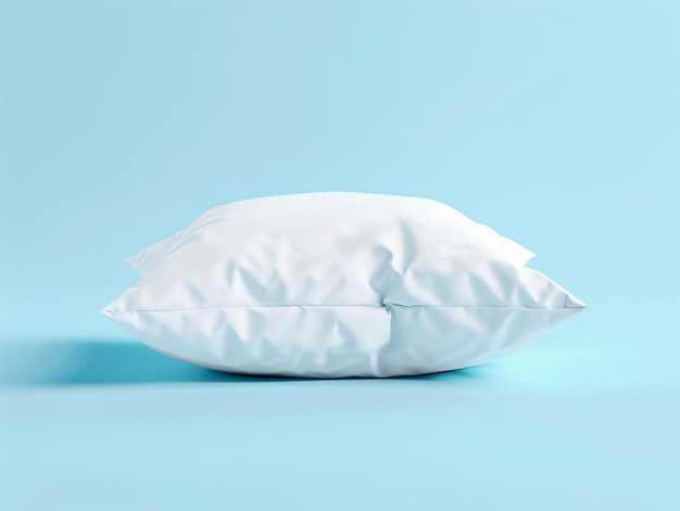 Photo a single white pillow resting on a solid blue background