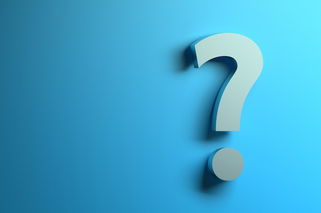 Single white question mark on the blue background with copy blank space. 