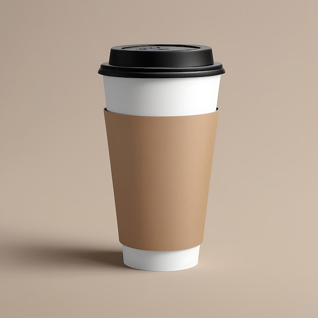 A single white takeaway coffee cup with black lid and chocolate