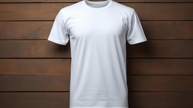 Single White TShirt Mockup Displayed on a Wooden Background