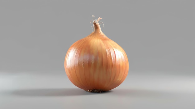 A single whole yellow onion isolated on a gray background