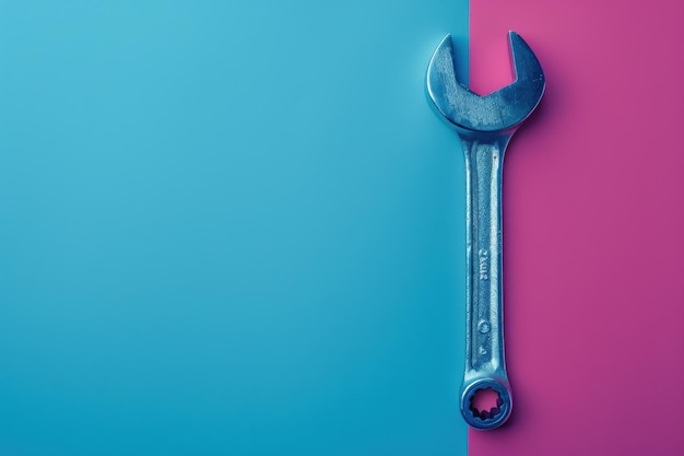 Single Wrench On Blue And Pink Background