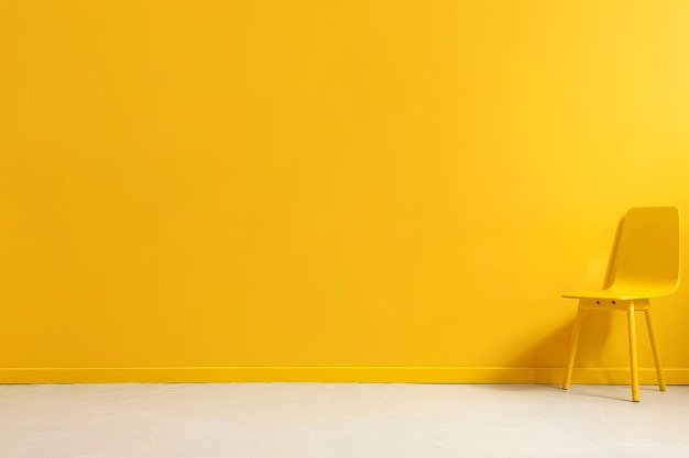 Photo a single yellow chair placed against a vibrant yellow wall creating a minimalist visual contrast a minimalist composition featuring a solid yellow background