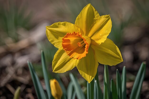 Single yellow daffodil in natural habitat