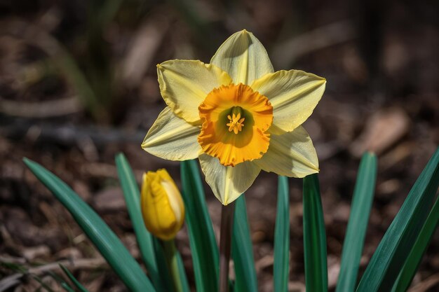 Single yellow daffodil in natural habitat