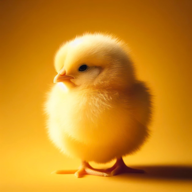 single yellow Fluffy Baby Broiler Chickens Isolated on yellow background ai generative