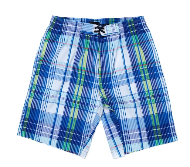 Sinii and white plaid men's beach shorts