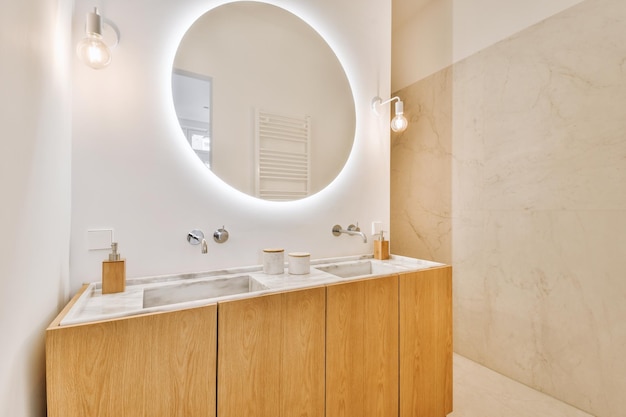 Sink and mirror in modern bathroom