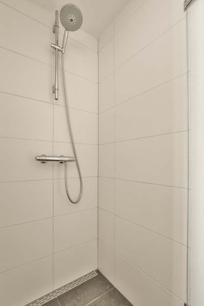 Sink and shower in bathroom