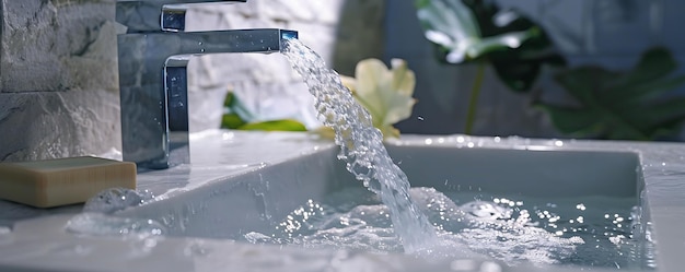 a sink with water being sprayed from it and the word  on it