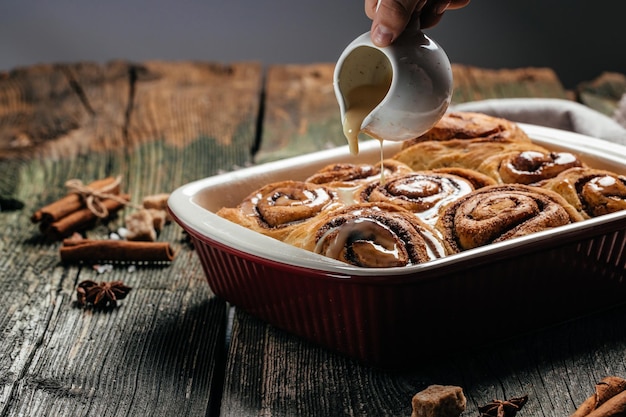 Sinnabon buns. baked sweet cinnamon rolls. swedish dessert.