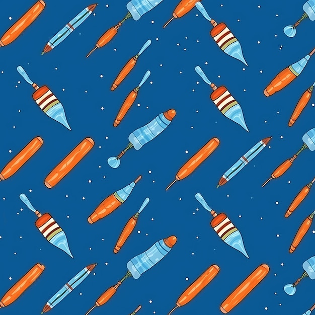 Sinterklaas day Seamless pattern Sinterklaas present stick staff carrot on blue background Dutch