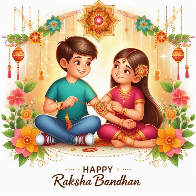 A sister tying rakhi on her brothers hand to celebrate Raksha Bandhan