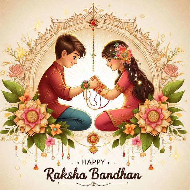 A sister tying rakhi on her brothers hand to celebrate Raksha Bandhan