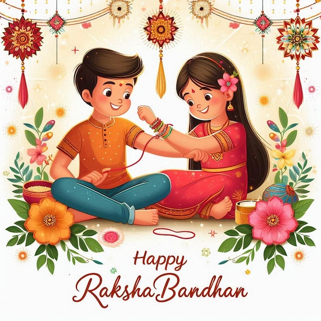 A sister tying rakhi on her brothers hand to celebrate Raksha Bandhan