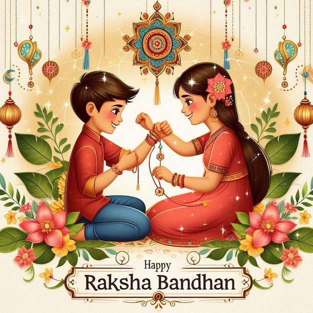 A sister tying rakhi on her brothers hand to celebrate Raksha Bandhan