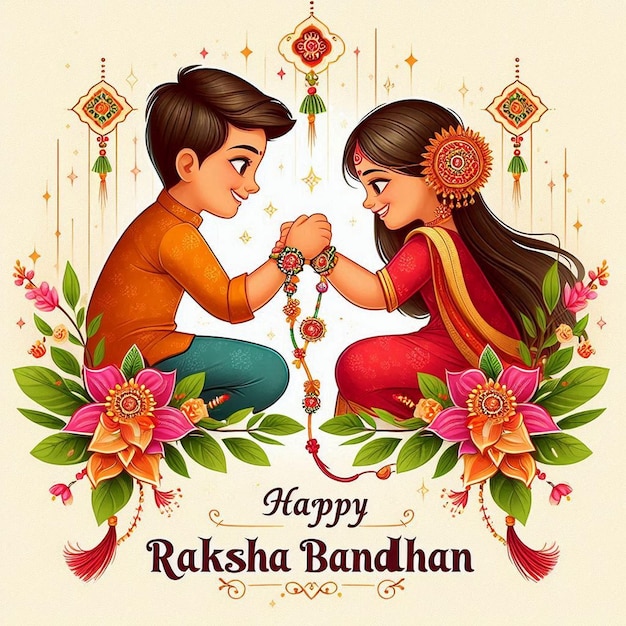 A sister tying rakhi on her brothers hand to celebrate Raksha Bandhan