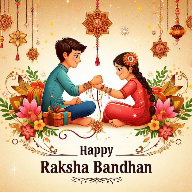 A sister tying rakhi on her brothers hand to celebrate Raksha Bandhan